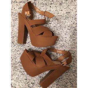 tan platform/block heel.